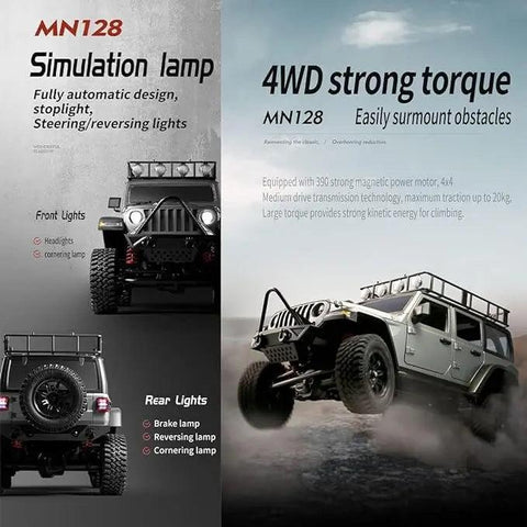 MNRC MN128 RTR 1/12 2.4G 4WD RC Crawler with LED Light - Ozzy Toys