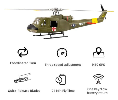 FLY WING UH-1 Huey 470L 4-Blade ACE GPS/ATT RC Scale Helicopter – RTF | India
