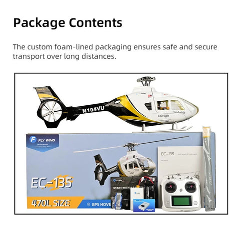 FLY WING EC-135 Black & White 470L 4-Blade ACE GPS/ATT RC Scale Helicopter – RTF | India