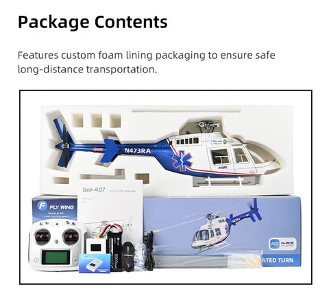 FLY WING Bell-407 470L 4-Blade ACE GPS/ATT RC Scale Helicopter – RTF | India