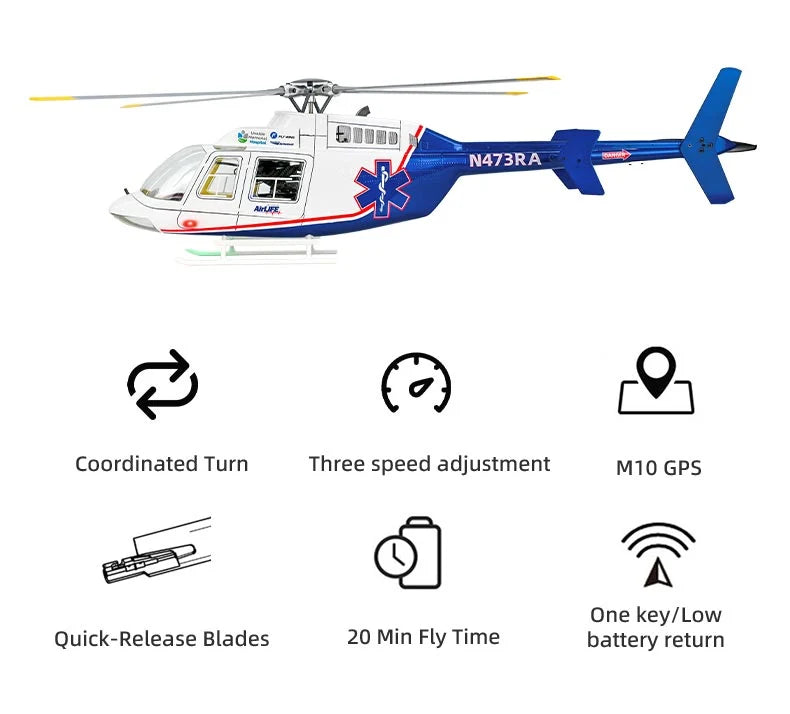 FLY WING Bell-407 470L 4-Blade ACE GPS/ATT RC Scale Helicopter – RTF | India - Ozzy Toys