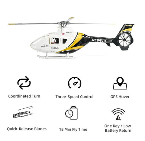 FLY WING EC-135 Black & White 470L 4-Blade ACE GPS/ATT RC Scale Helicopter – RTF | India