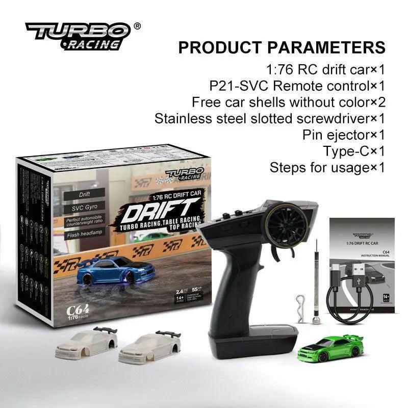 Turbo Racing C64 Desktop Drift Car(With Gyro) 1:76 RTR (Blue/Green) | India.