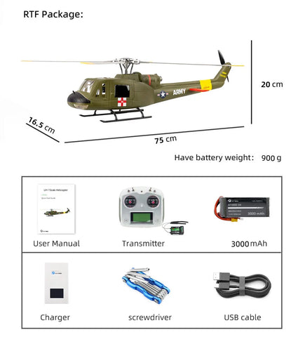 FLY WING UH-1 Huey 470L 4-Blade ACE GPS/ATT RC Scale Helicopter – RTF | India