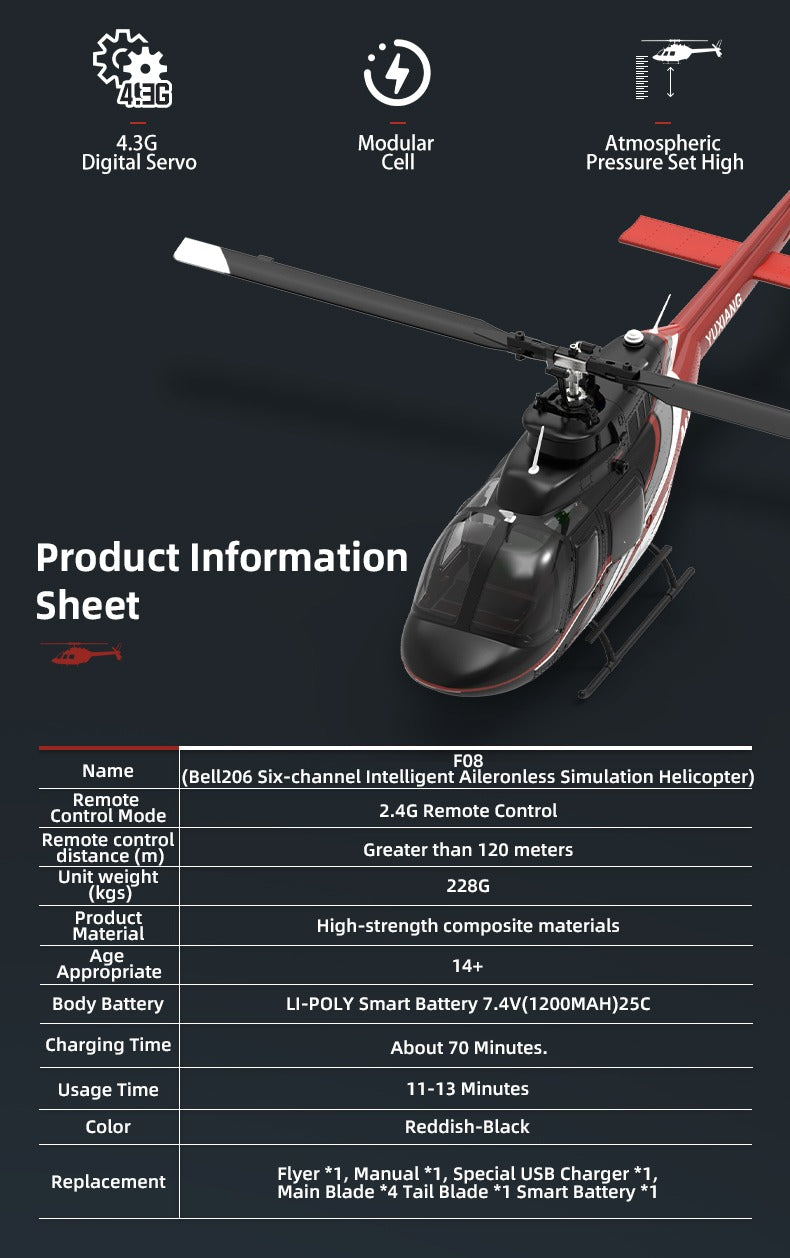 YuXiang F08 Bell206 Jet Ranger Gyro Stabilized Helicopter-RTF | India
