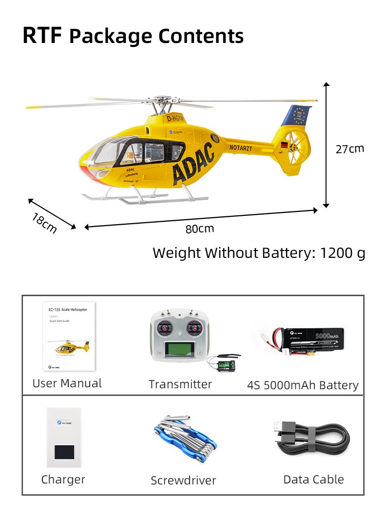 Flywing EC-135 470L 4-Blade ACE GPS/ATT RC Scale Helicopter (RTF) | INDIA - Ozzy Toys